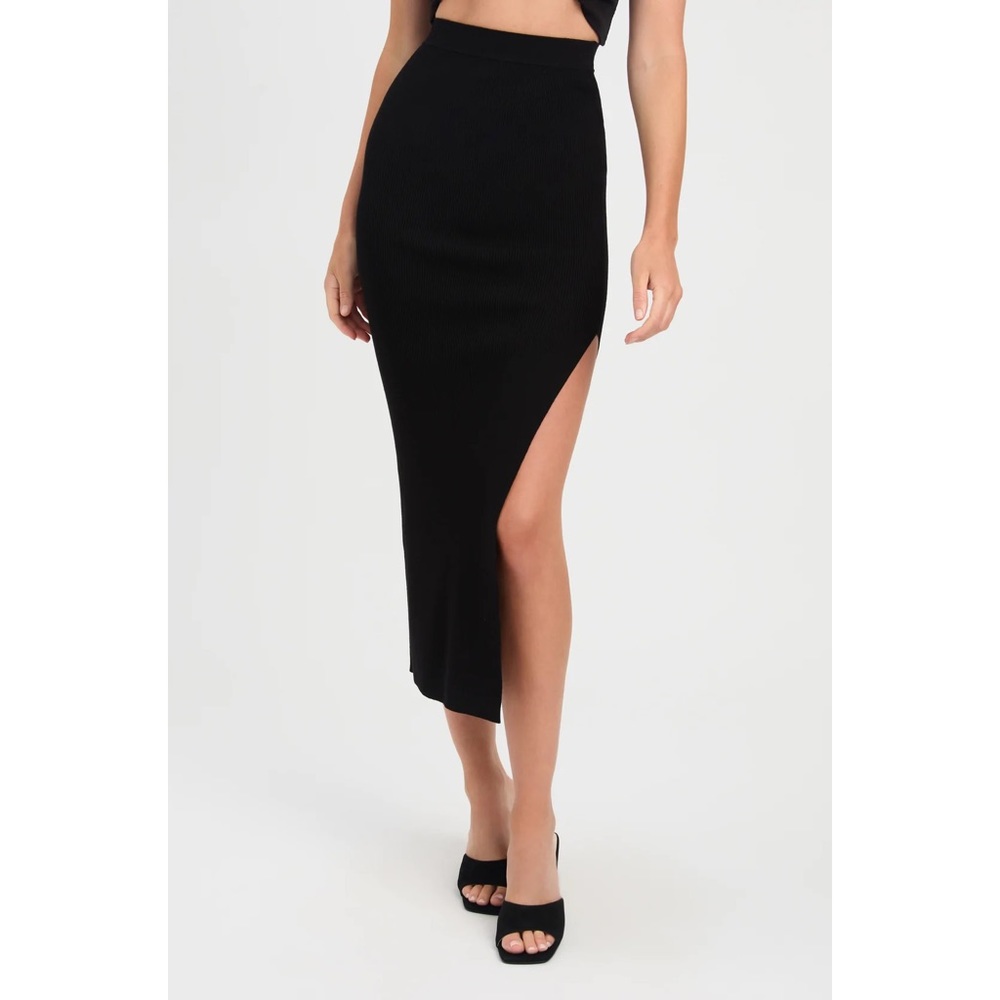 KOOKAI LOLA SPLIT SLIT RIBBED MIDI SKIRT